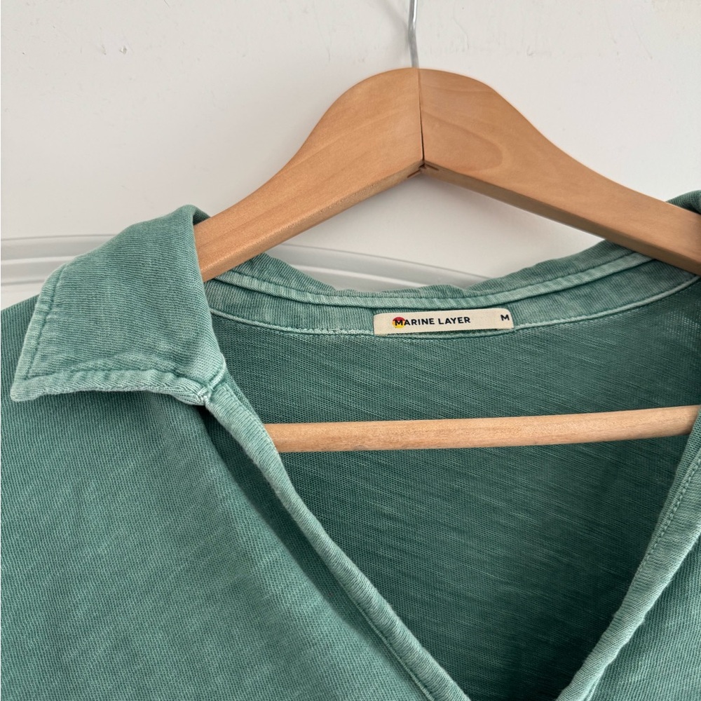 Marine Layer Short Sleeve Polo Tee in Sea Green - Picture 2 of 4